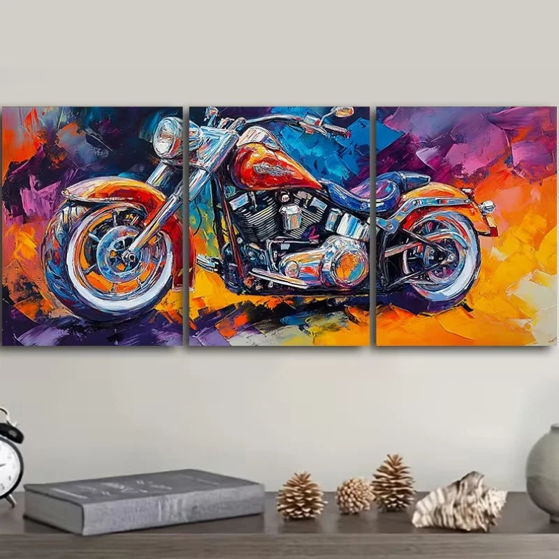 3pcs Vibrant Motorcycle Metal Print Ready to Hang Art