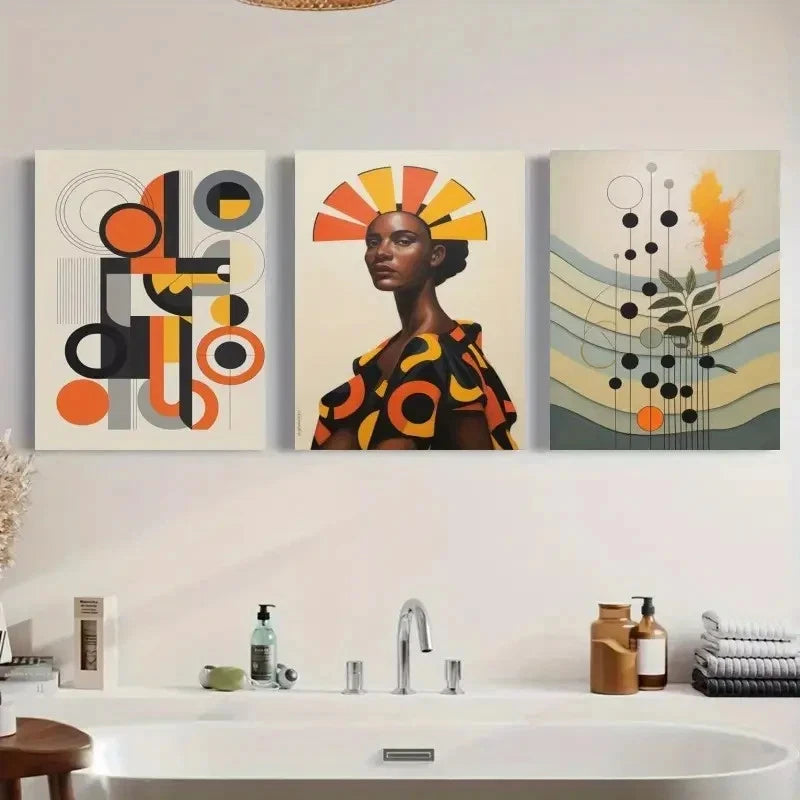3pcs Abstract Painting with Bold Orange, Black Wall Art Set Canvas Framed 40x60cm - High Quality Print 100% Australian Made Wall Canvas Ready to Hang - Bella Home Decor