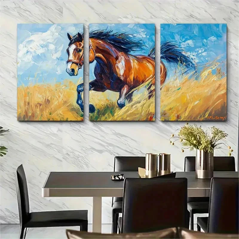 3pcs Horse Oil Painting Farm Animals K Wall Art Set Canvas Framed 50x70cm - High Quality Print 100% Australian Made Wall Canvas Ready to Hang