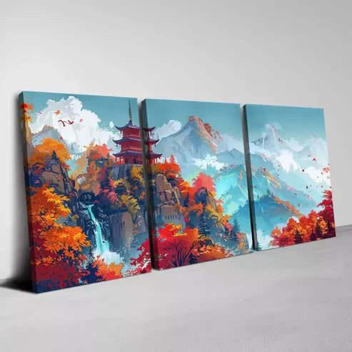 3pcs Enchanting and Serene Lakeside Town Wall Art Canvas Unframed - High Quality Print 100% Australian Made Wall Canvas