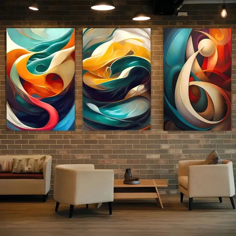 3pcs Vibrant Abstract Colorful Swirl CS Wall Art Canvas Framed 40x60cm - High Quality Print 100% Australian Made Wall Canvas Ready to Hang