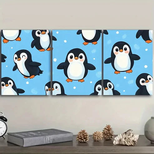3pcs Lots of cute little penguins Wall Art Set Canvas Unframed - High Quality Print 100% Australian Made Wall Canvas