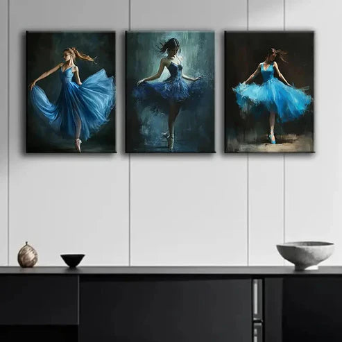 3pcs Blue Ballets Dark Beauty Perfect Colorful Wall Art Set Canvas Unframed - High Quality Print 100% Australian Made Wall Canvas - Bella Home Decor
