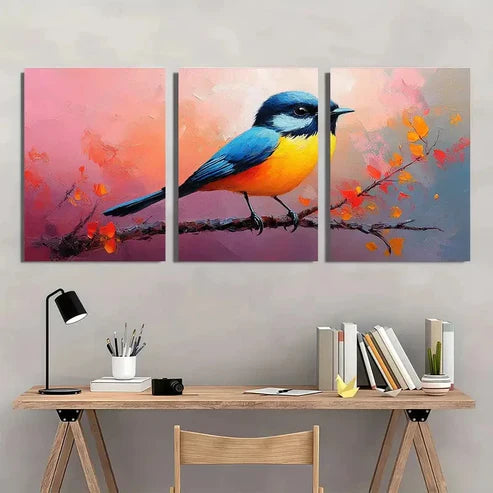 3pcs Bird Semi Abstract Lovers Wall Art Set Canvas Unframed - High Quality Print 100% Australian Made Wall Canvas - Bella Home Decor