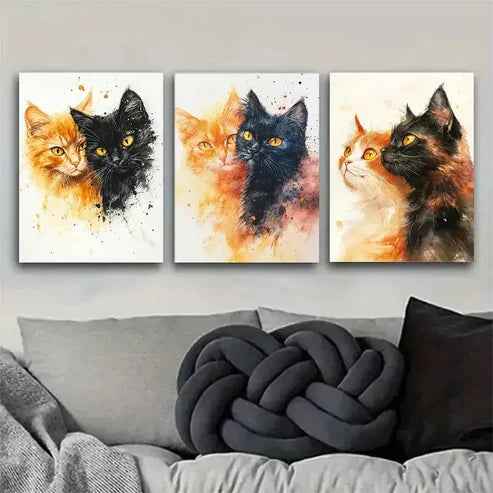 3 PCS Natural Color Blending Cat Portrait Wall Art Set Canvas Unframed - High Quality Print 100% Australian Made Wall Canvas - Bella Home Decor