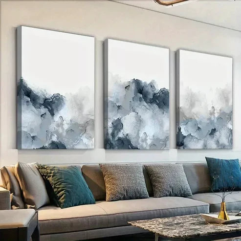 3pcs Blue Gray Wall Art Abstract Canvas Framed 60X90cm - High Quality Print 100% Australian Made Wall Canvas Ready to Hang