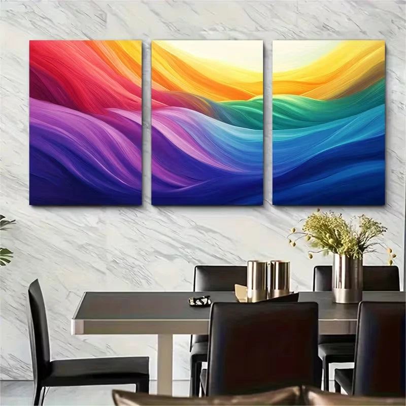 3pcs Vibrant Rainbow Abstract Landscape Art Metal Print Ready to Hang Art