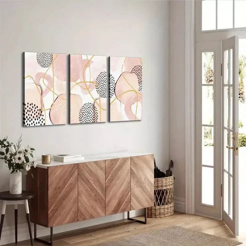 3pcs Pink Abstract Geometric Art Canvas Framed 60x90cm - High Quality Print 100% Australian Made Wall Canvas Ready to Hang