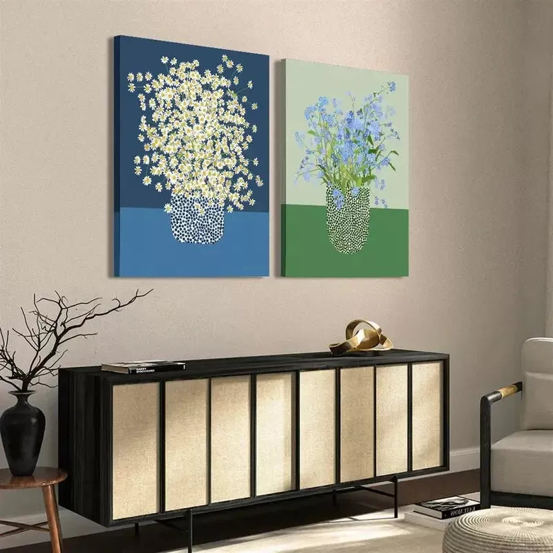 2pcs Including Chamomile Flowers, Abstract Design Canvas Framed 50x75cm - High Quality Print 100% Australian Made Wall Canvas Ready to Hang - Bella Home Decor
