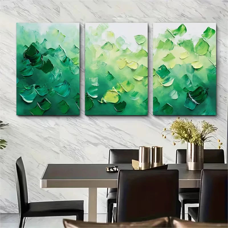 3pcs Green Splash Abstract Oil Painting Metal Print Ready to Hang Art