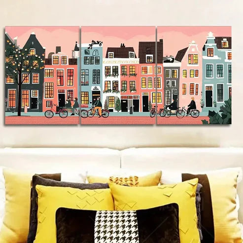 3pcs Beautiful Fairytale Town, Wall Art Set Canvas Unframed - High Quality Print 100% Australian Made Wall Canvas - Bella Home Decor