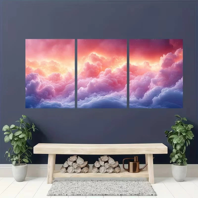 3pcs Dreamy Soft Cloud Modern Romantic Abstract Metal Print Ready to Hang Art