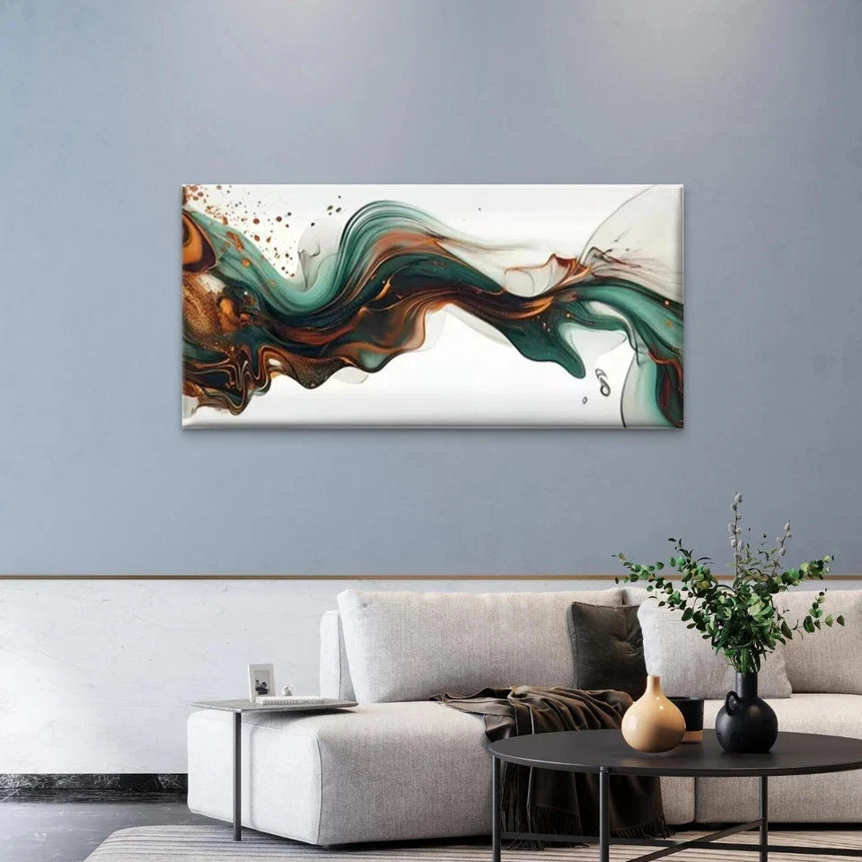 Abstract Fluid Art Earthy Tones Wall Art Canvas Office Home Room Framed 120x60cm