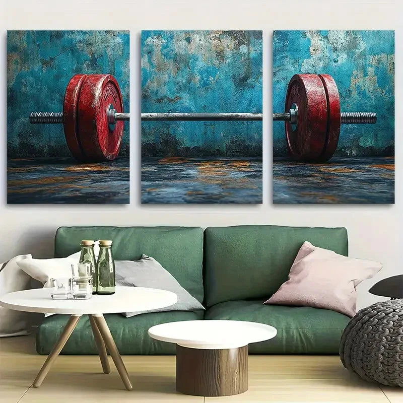 3pcs Gym Barbell Weightlifting Motivation Metal Print Ready to Hang Art