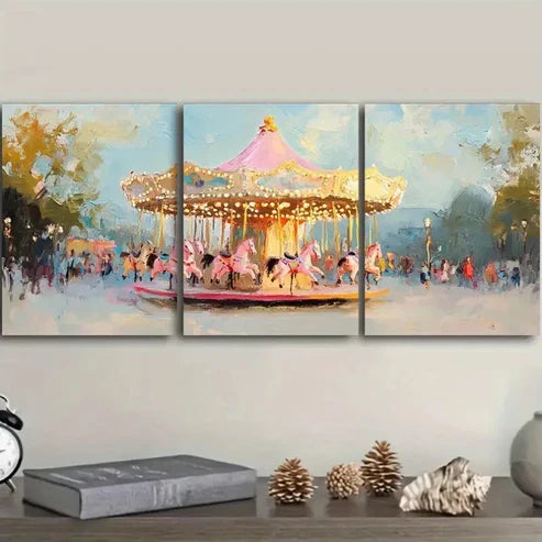 3pcs The pink carousel Wall Art Set Canvas Unframed - High Quality Print 100% Australian Made Wall Canvas
