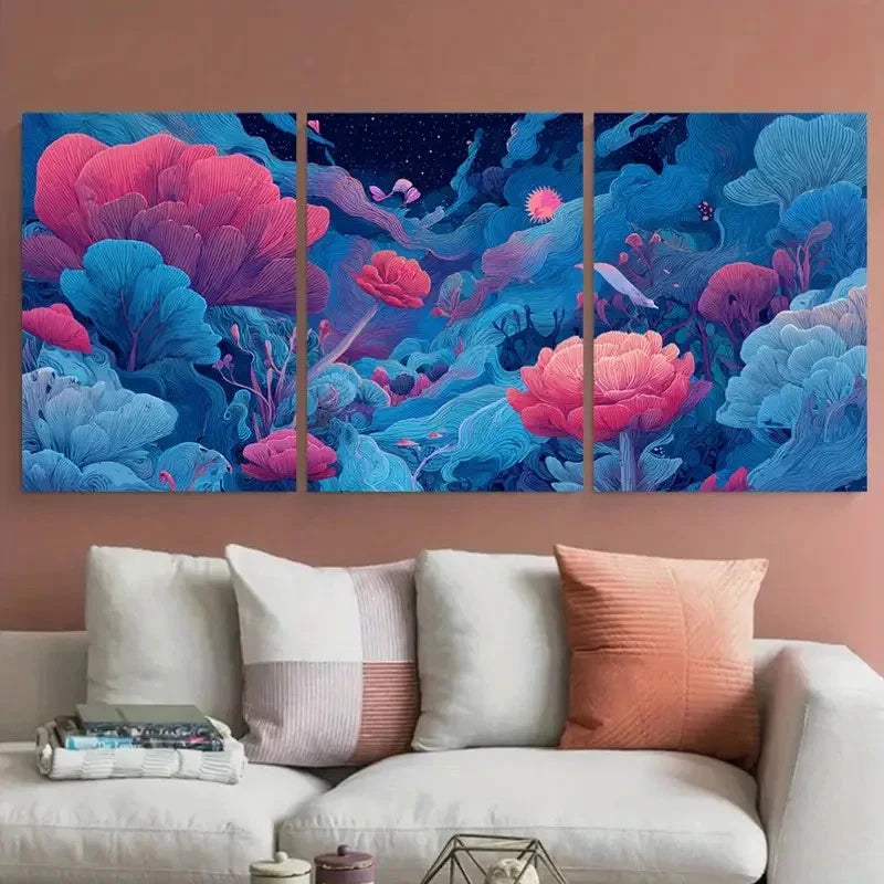 3pcs Retro Space Trendy Surreal Prefect Wall Art Set Canvas Framed 60x90cm - High Quality Print 100% Australian Made Wall Canvas Ready to Hang