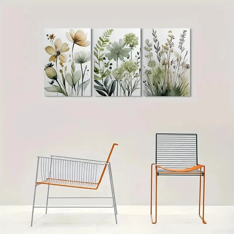 3pcs Abstract Floral Painting Botanical Wall Art Set Canvas Framed 60x90cm - High Quality Print 100% Australian Made Wall Canvas Ready to Hang