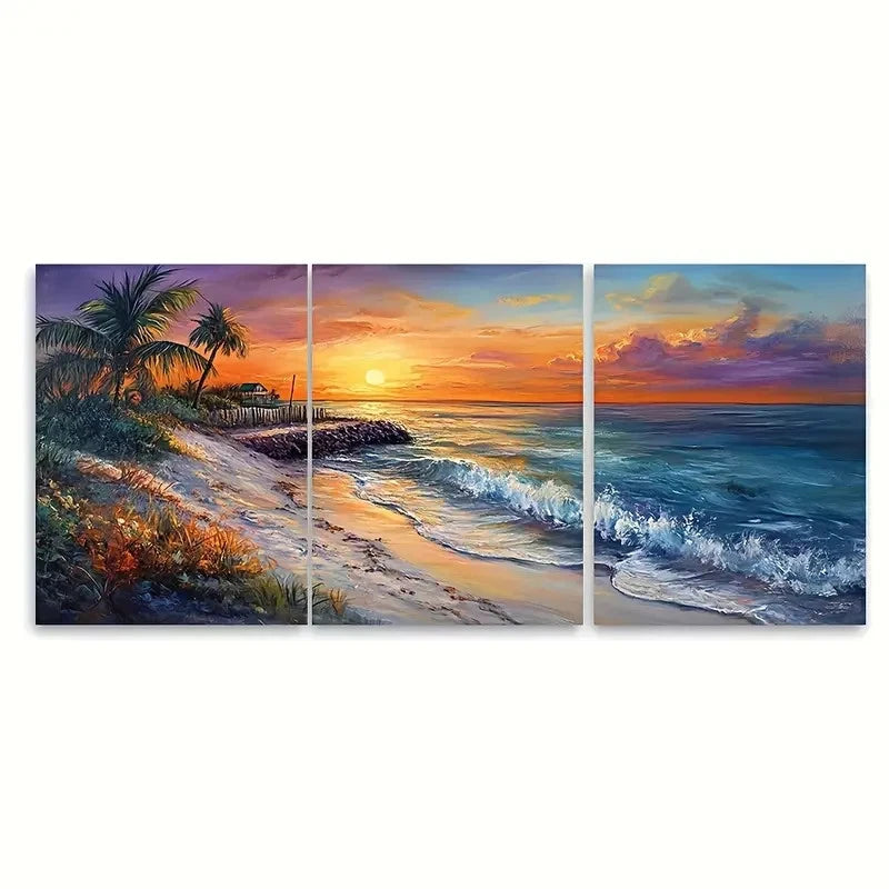 3pcs Key West Travel Tropical Sunset Landscape Wall Art Set Canvas Framed 50x70cm - High Quality Print 100% Australian Made Wall Canvas Ready to Hang