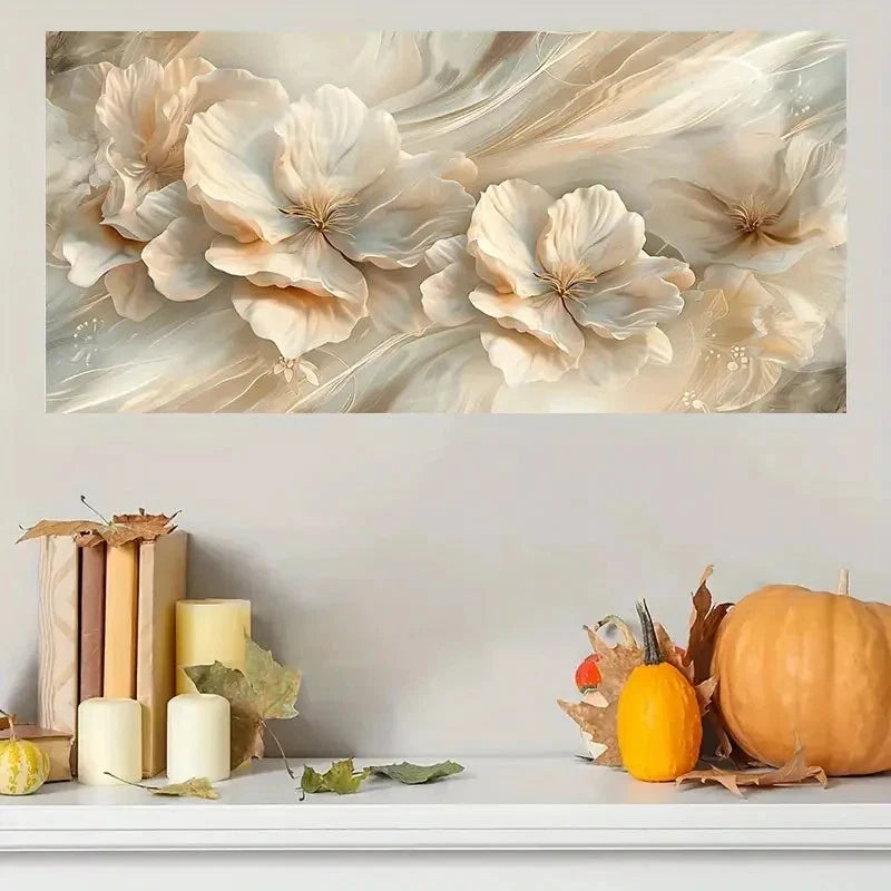 Modern Nordic Beige Floral Wall Art Canvas Office Home Room Framed 120x60cm