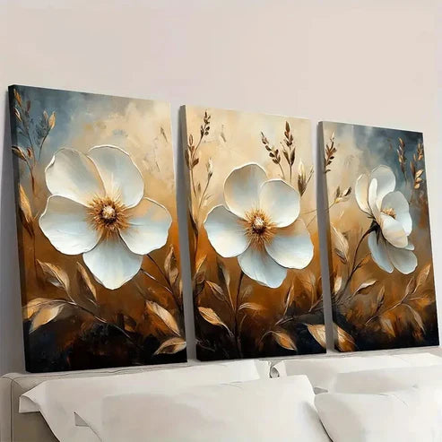3pcs White Brittlebrush Flower BF Wall Art Set Canvas Unframed - High Quality Print 100% Australian Made Wall Canvas