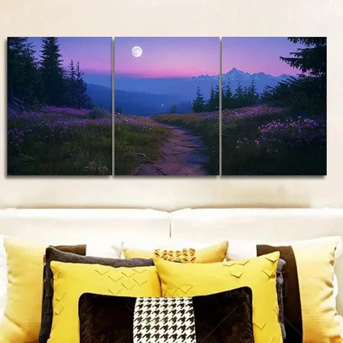 3pcs Mountain Path with Moonlit Sky Wall Art Canvas Unframed - High Quality Print 100% Australian Made Wall Canvas