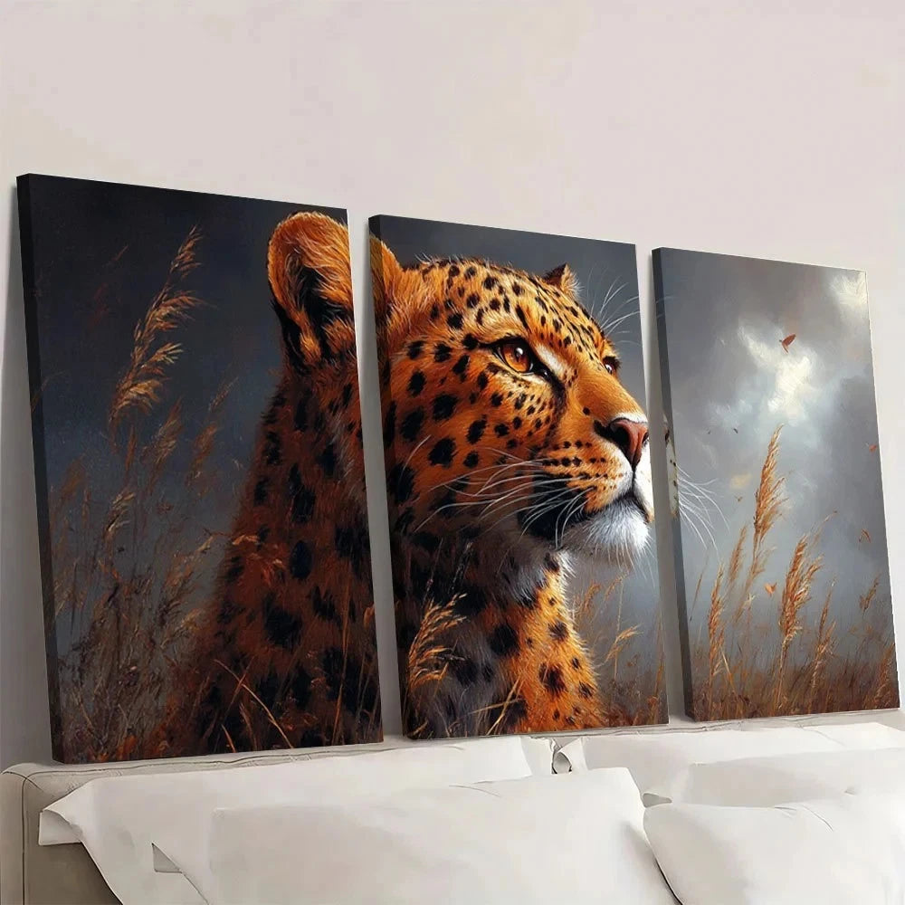 3pcs Leopard Vibrant Jungle Scene Wall Art Set Canvas Framed 50x70cm - High Quality Print 100% Australian Made Wall Canvas Ready to Hang