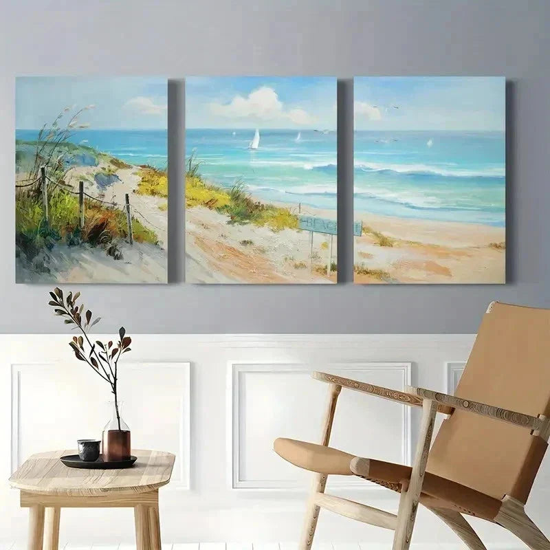 3pcs Ocean Seaside Wall Art Canvas Wall Art Canvas Unframed - High Quality Print 100% Australian Made Wall Canvas