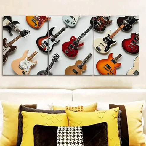 3pcs Guitar illustration Painting Wall Art Set Canvas Unframed - High Quality Print 100% Australian Made Wall Canvas