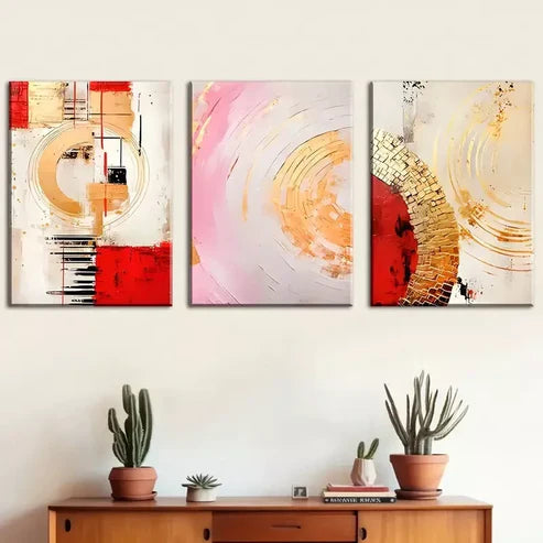 3pcs Featuring Modern Abstract Geometric Gold Wall Art Canvas Unframed - High Quality Print 100% Australian Made Wall Canvas