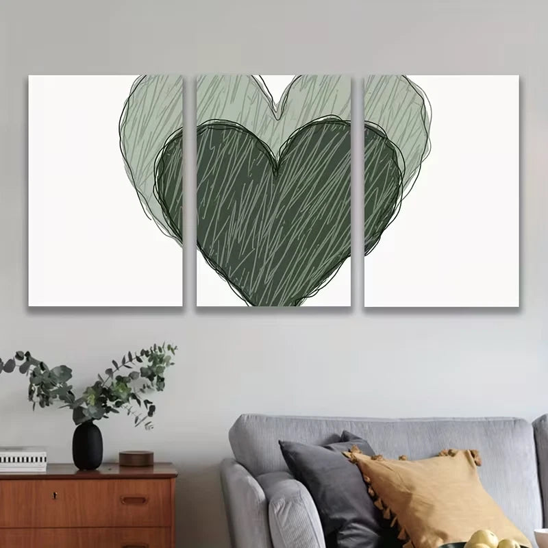 3pcs Abstract Heart Drawing Metal Print Ready to Hang Art