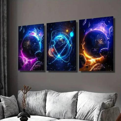 3pcs Outer Space & Sci-Fi Fantasy Planets Wall Art Set Canvas Unframed - High Quality Print 100% Australian Made Wall Canvas