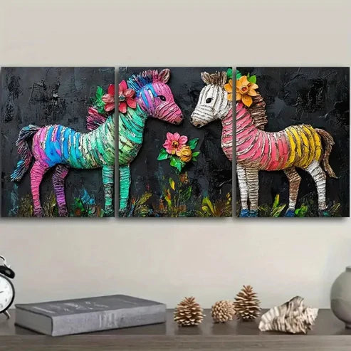 3pcs Paintings Featuring an Adorable Baby Zebra Wall Art Set Canvas Unframed - High Quality Print 100% Australian Made Wall Canvas