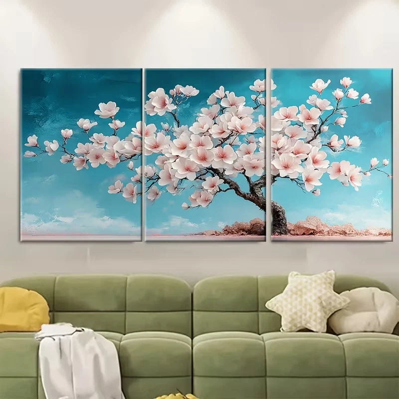 3pcs Blooming Blossom Tree White Pink Metal Print Ready to Hang Art