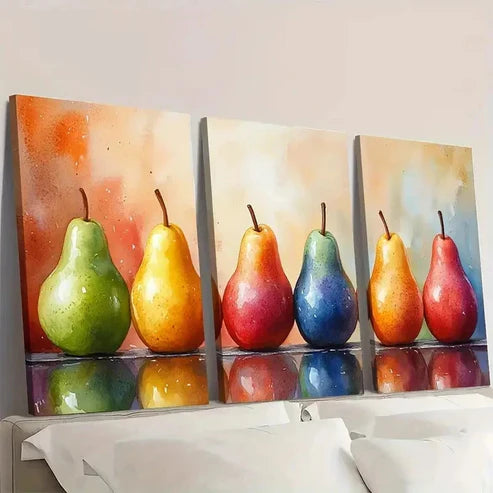 3pcs Pear Still Life Art Print Kitchen Art Wall Art Set Canvas Unframed - High Quality Print 100% Australian Made Wall Canvas - Bella Home Decor