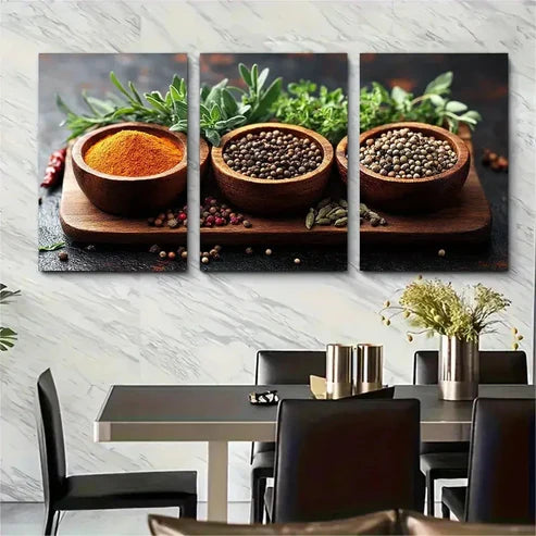 3pcs Herbs Spices Kitchen and Home – Wall Art Canvas Unframed – High Quality Print 100% Australian Made Wall Canvas