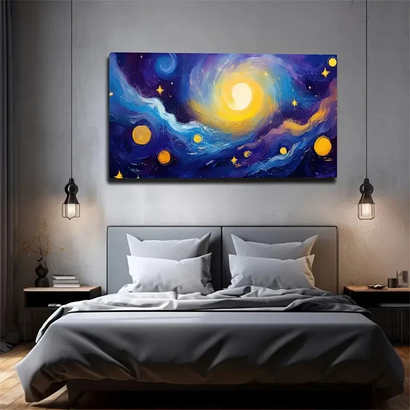 Night Sky Shining Planet Wall Art Canvas Office Home Room Framed 120x60cm