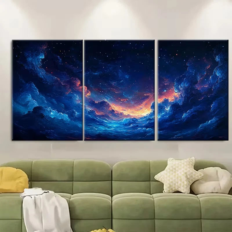 3pcs Abstract Dark Cloudy Night Sky Metal Print Ready to Hang Art