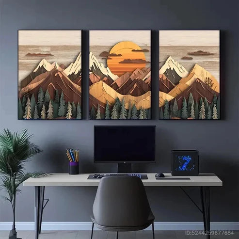 3pcs Sunset Snow Capped Peaks Pine Forests Wall Art Canvas Unframed - High Quality Print 100% Australian Made Wall Canvas