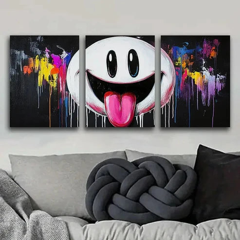 3pcs Ghostly Smile Funny Colorful Sky Perfect Wall Art Set Canvas Unframed - High Quality Print 100% Australian Made Wall Canvas - Bella Home Decor