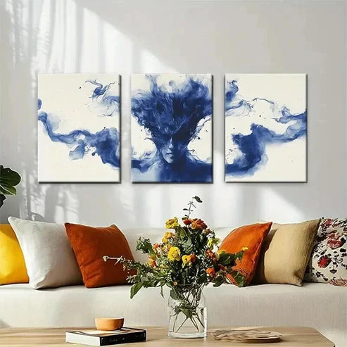 3pcs Modern Fluid Smoke Effect Blue Perfect Wall Art Canvas Unframed – High Quality Print 100% Australian Made Wall Canvas