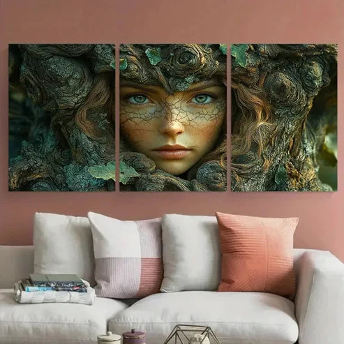 3pcs Lady Face of the Tree Illustration Wall Art Set Canvas Unframed - High Quality Print 100% Australian Made Wall Canvas