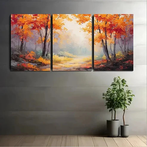 3pcs Painting With Red Orange Yellow Wall Art Canvas Unframed - High Quality Print 100% Australian Made Wall Canvas