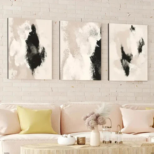 3pcs Abstract Black Neutral Beige Geometric Wall Art Canvas Unframed - High Quality Print 100% Australian Made Wall Canvas - Bella Home Decor
