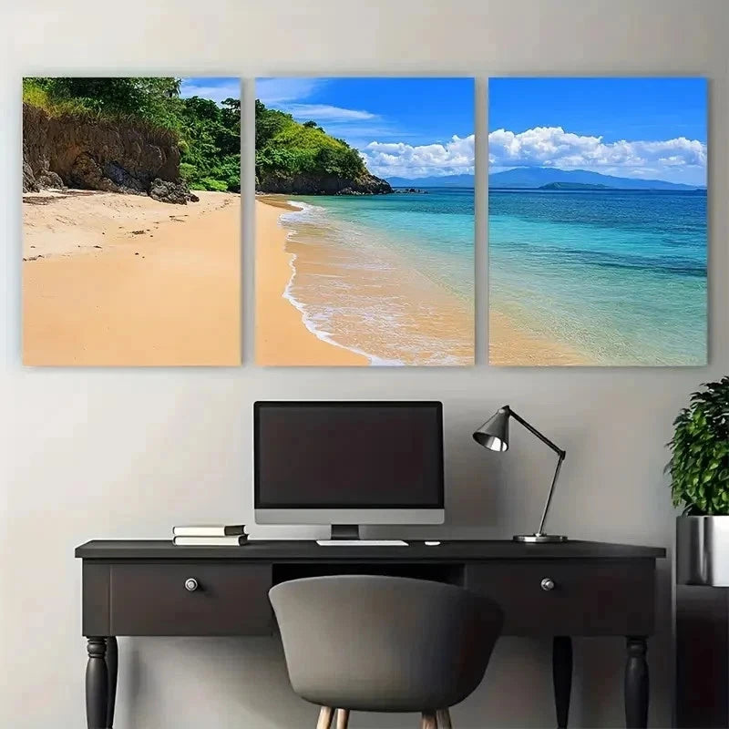 3pcs Tropical Beach Nature Beauty Perfect Wall Art Set Canvas Framed 50x70cm - High Quality Print 100% Australian Made Wall Canvas Ready to Hang