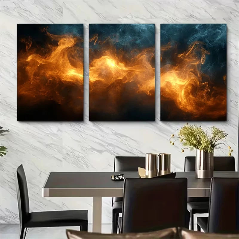 3pcs Abstract Brown Smoke Metal Print Ready to Hang Art