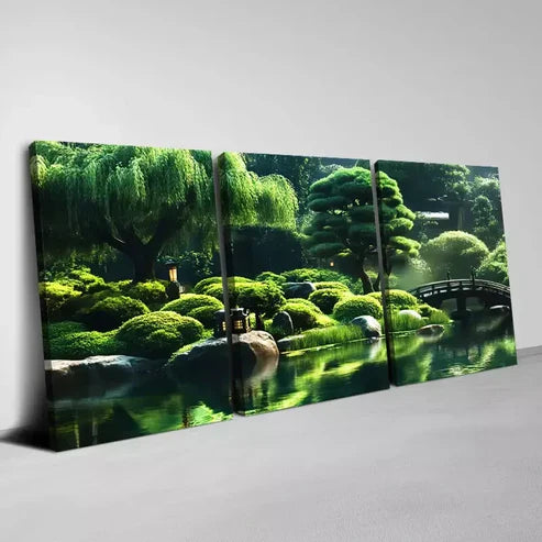 3pcs Lush Green Scenery with Lake & Bridge View Wall Art Set Canvas Unframed - High Quality Print 100% Australian Made Wall Canvas