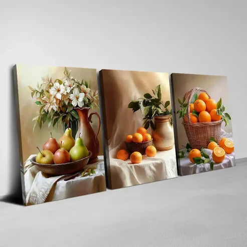 3pcs Abstract Retro Fruit Still Life Kitchen Wall Art Canvas Unframed - High Quality Print 100% Australian Made Wall Canvas - Bella Home Decor