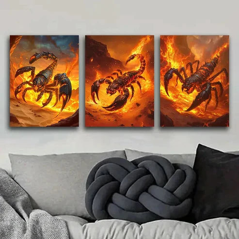 3pcs Red Scorpion Design Danger Flame Perfect Wall Art Set Canvas Unframed - High Quality Print 100% Australian Made Wall Canvas
