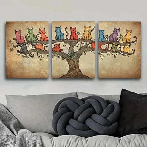 3pcs Whimsical Cat Tree Cute Adorable Perfect Wall Art Set Canvas Unframed - High Quality Print 100% Australian Made Wall Canvas