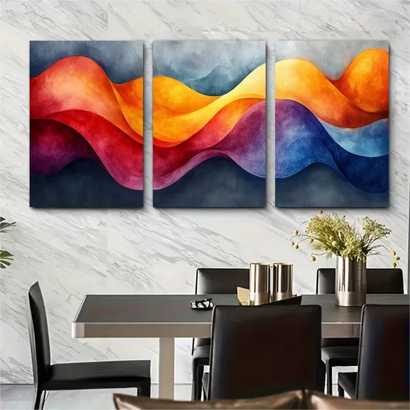 3pcs Colorful Abstract Watercolor Linea Art Metal Print Ready to Hang Art
